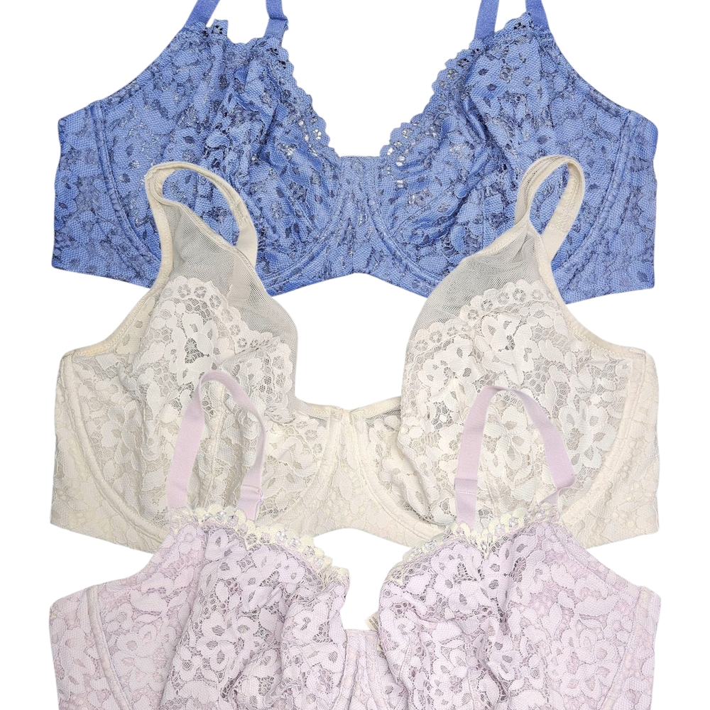 Lace Underwire Bra Set - Blue, Cream, Lavender